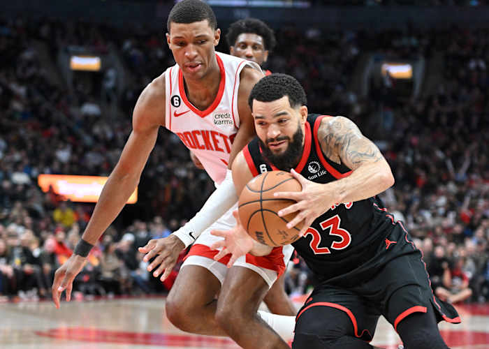 Houston Rockets forward Jabari Smith and teammate Fred VanVleet